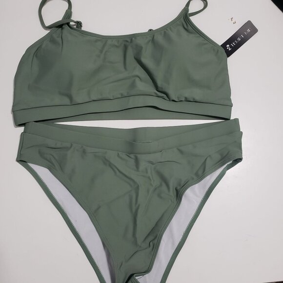 NWT Tempt Me High Waisted Sporty Scoop Neck Bikini set in Army Green Size XXL - Picture 3 of 11